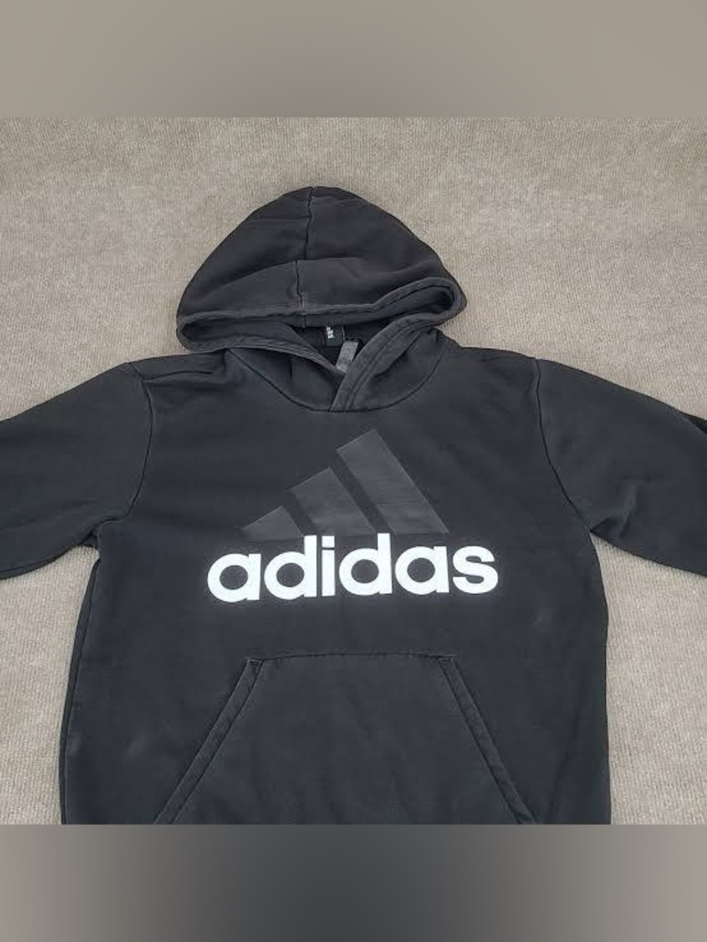 Adidas Boys Black Logo Pullover Hoodie Size 10/12 Regular Fit